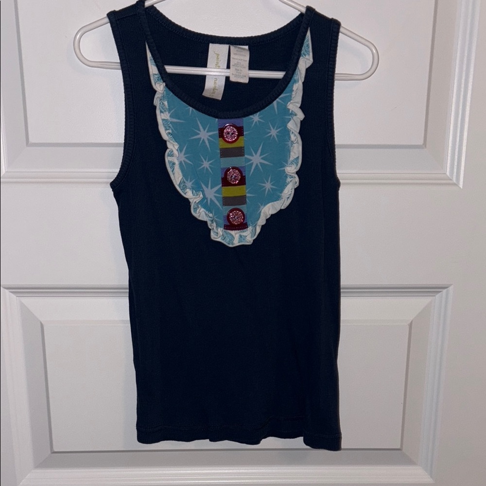Black Tank Top with Blue Pattern